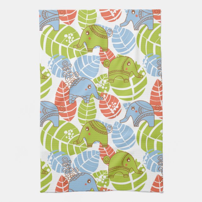 Colourful Jungle Elephants Tea Towel (Vertical)