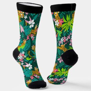 Colourful Jungle Flowers and Animals Pattern Socks