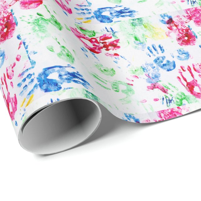 colourful juvenile hand prints wrapping paper (Roll Corner)