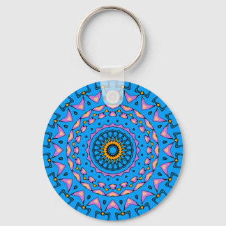 colourful kaleidoscope mandala in blue pink orange key ring