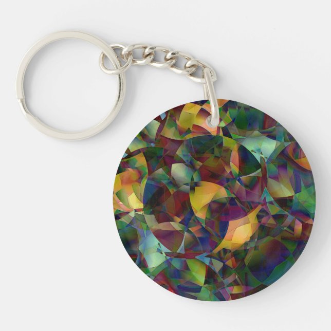 Colourful, Kaleidoscopic Abstract Art Key Ring (Front)