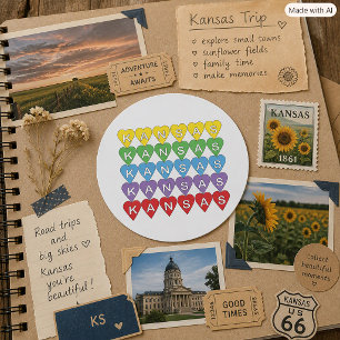 Colourful Kansas Heart Pattern State Pride Classic Round Sticker