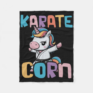 Colourful Karate Unicorn In Action With Rainbow Fleece Blanket