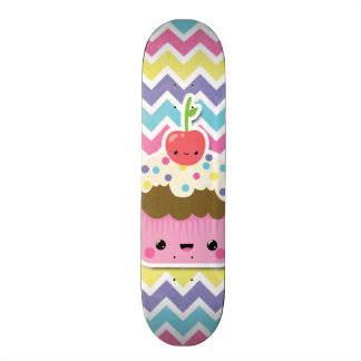 Colourful Kawaii Cupcake on Chevrons Skateboard