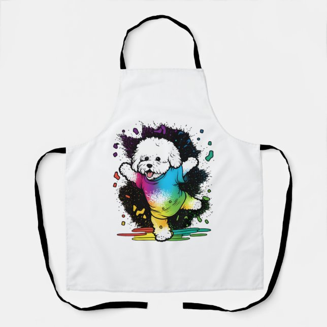 Colourful Kawaii Dancing Bichon  Apron (Front)