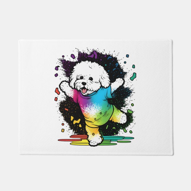 Colourful Kawaii Dancing Bichon  Doormat (Front)