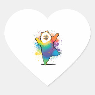 Colourful Kawaii Dancing Chow Chow Heart Sticker