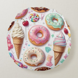 Colourful Kawaii Dessert Pattern  Round Cushion