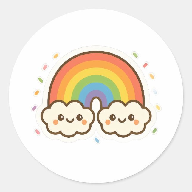 Colourful Kawaii Rainbow Pride Classic Round Sticker (Front)