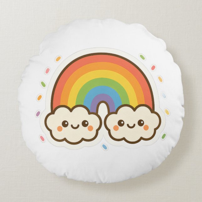 Colourful Kawaii Rainbow Pride Round Cushion (Front)