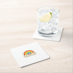 Colourful Kawaii Rainbow Pride Square Paper Coaster