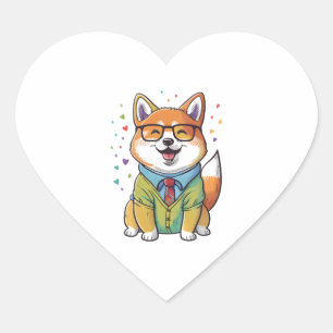 Colourful Kawaii Shiba Inu Hipster 1 Heart Sticker