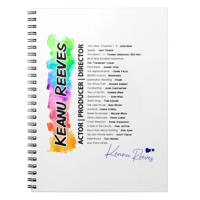 Colourful Keanu w/ Title & Movie Characters Notebook (Front)