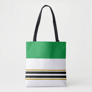 Colourful Kelly Green Black Racing Stripes On Whit Tote Bag