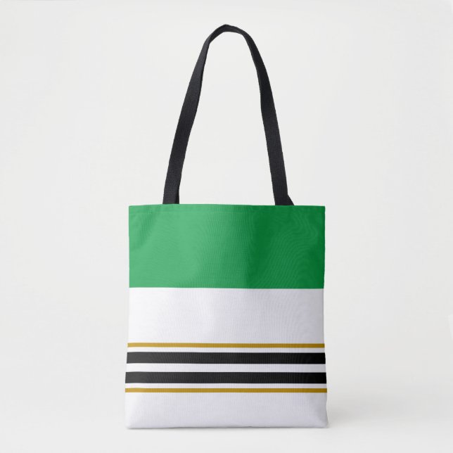 Colourful Kelly Green Black Racing Stripes On Whit Tote Bag (Front)