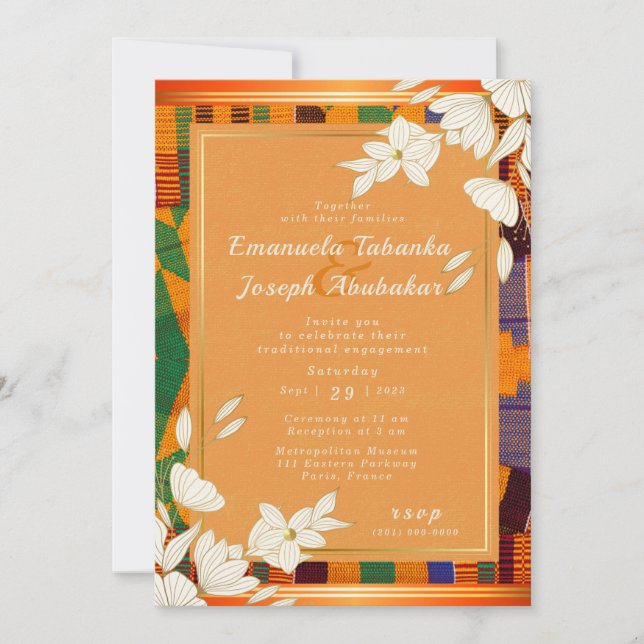 Colourful Kente Wedding Invitation Ankara  (Front)