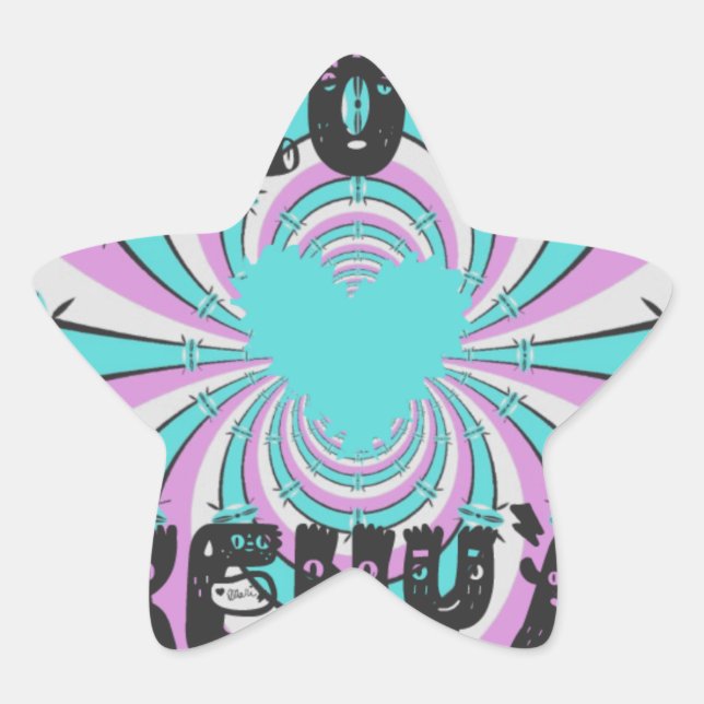 Colourful Kenya Love: Purple Cyan White Funny Star Sticker (Front)