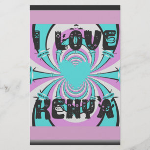 Colourful Kenya Love: Purple Cyan White Funny Stationery