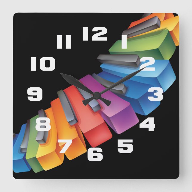 Colourful Keyboard Cool Music Square Wall Clock (Front)