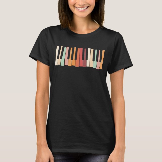Colourful Keyboard Piano Keys Retro Pianist T-Shirt (Front)