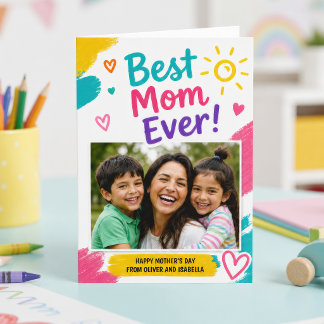 Colourful Kids Art Best Mum Ever Photo Mother's Da Card