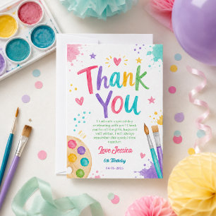 Colourful Kids Art Party 6th Birthday Painting Thank You Card