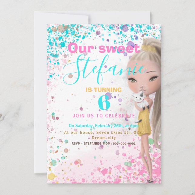 Colourful kids birthday party invitation (Front)