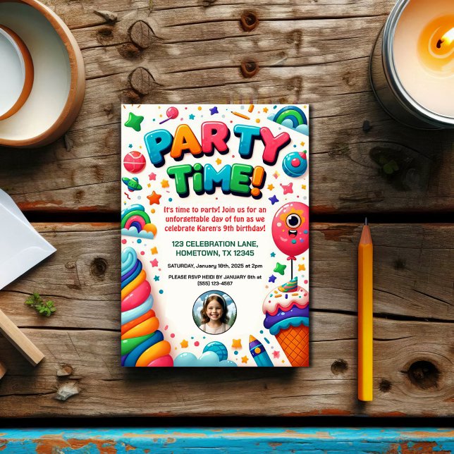 Colourful Kids Birthday Party Photo Invitation (Creator Uploaded)
