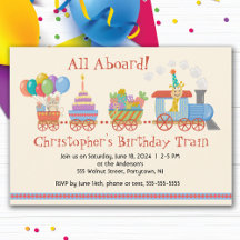 Colourful Kids Birthday Train Invitation