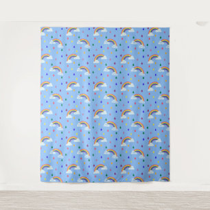 Colourful Kids Blue Sky Rainbow Raindrops Tapestry