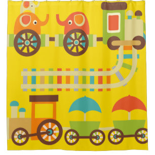 Colourful Kids Circus Trains With Elephants Shower Curtain