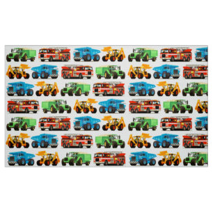 Colourful Kids Construction Truck Pattern Fabric