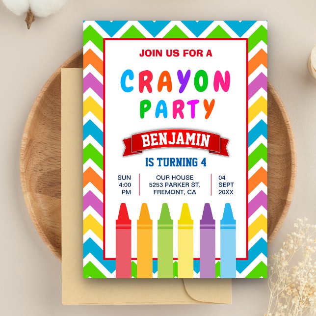 Colourful Kids Crayons Birthday Party Invitation (Creator Uploaded)