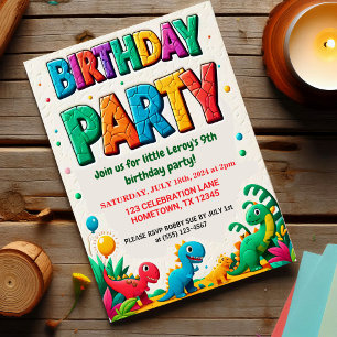 Colourful Kid's Dinosaur Birthday Party Invitation