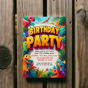 Colourful Kid's Dinosaur Birthday Party  Invitation