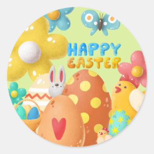 Colourful Kids Easter Party  Classic Round Sticker