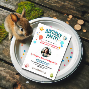 Colourful Kids Feathered Friends Birthday Party Invitation