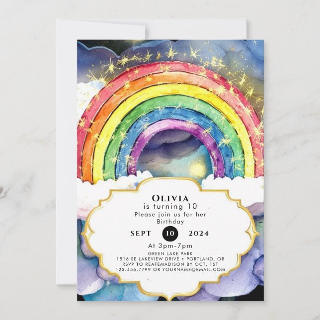 Colourful Kids' Magical Rainbow Birthday Invitation (Front)
