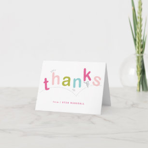 Colourful Kids Pink Rainbow Type Thank You Card
