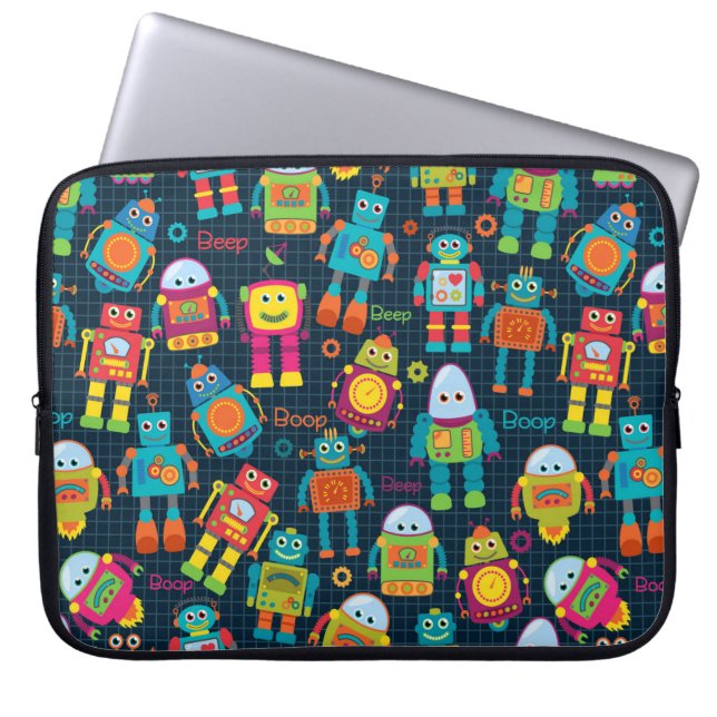 Colourful Kids Robot Laptop Sleeve (Front)