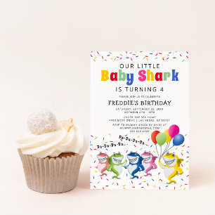 Colourful Kids Shark Birthday Party Invitation