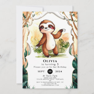 Colourful Kids Sloth Birthday Invitation