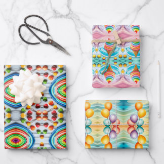 Colourful Kids Wrapping Paper Flat Sheet Set of 3