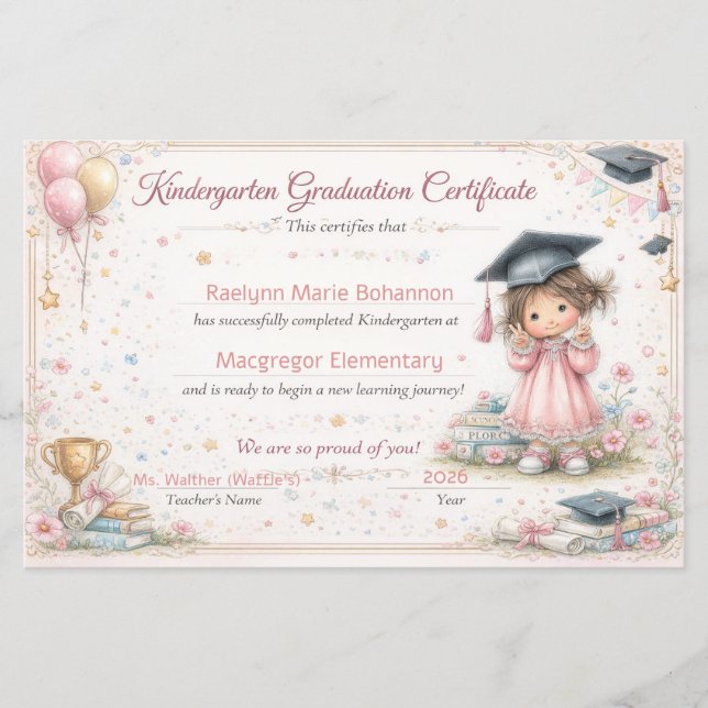 Colourful Kindergarten Graduation Certificate  (Front)
