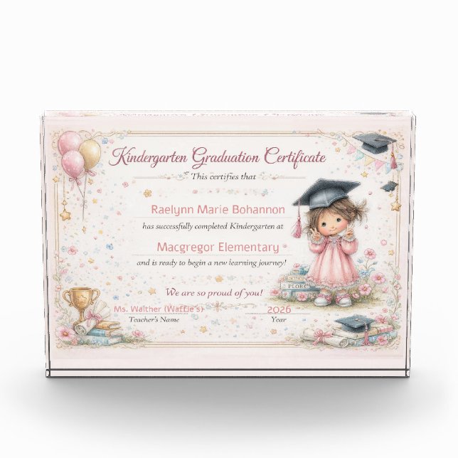 Colourful Kindergarten Graduation Certificate  Photo Block (Front)