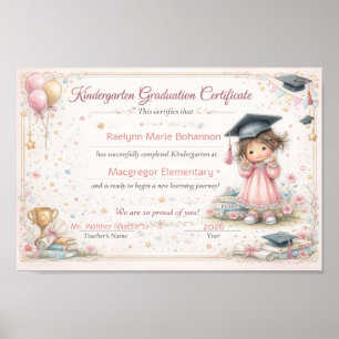 Colourful Kindergarten Graduation Certificate  Poster