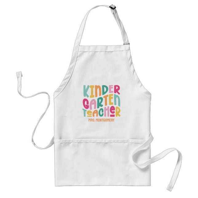 Colourful Kindergarten Teacher Typography Design Standard Apron (Front)