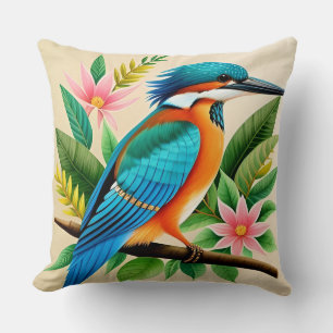 Colourful Kingfisher Bird Perched on Branch Cushion
