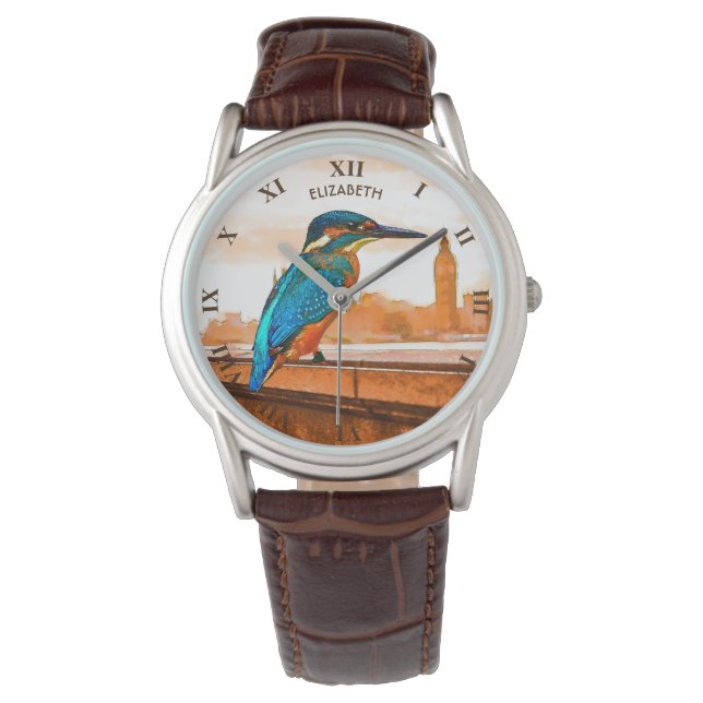 Colourful Kingfisher Bird With London Skyline Watch (Front)