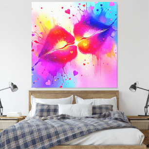 Colourful Kiss Splash Design Canvas Print